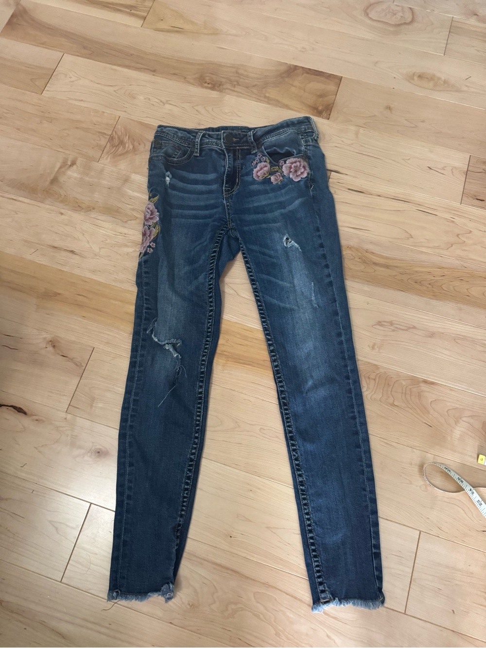 Grace in LA Dark Blue Embroidered Skinny Jeans